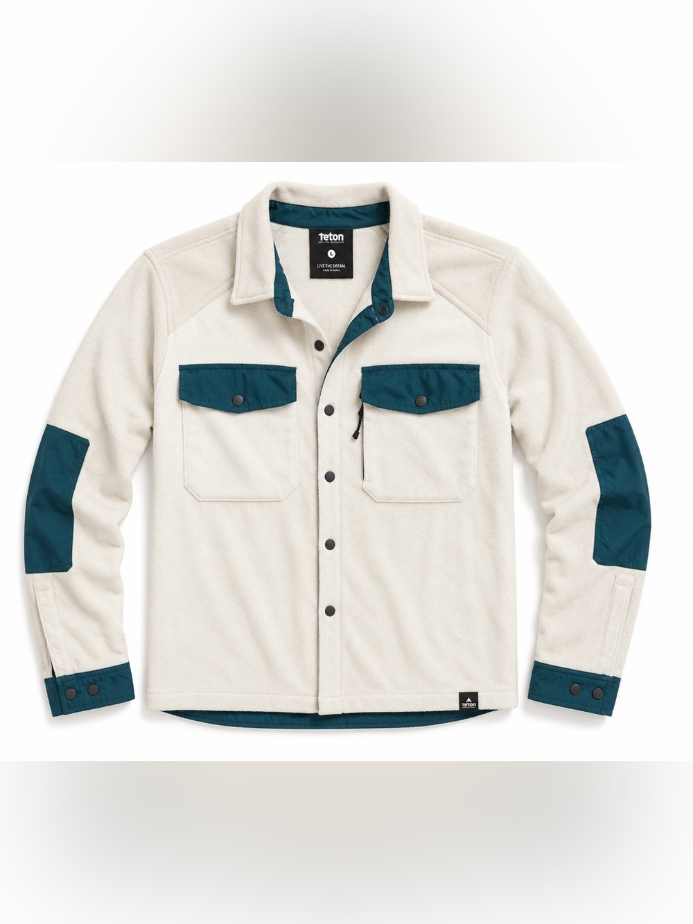 Teton Gravity Research Fleece Snap Shirt Jacket Men’s Large Cream/Teal